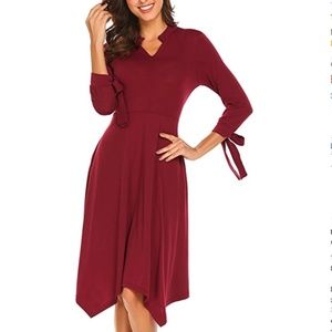 NEW Red Asymmetrical Tie Sleeve Dress w/ Pockets!